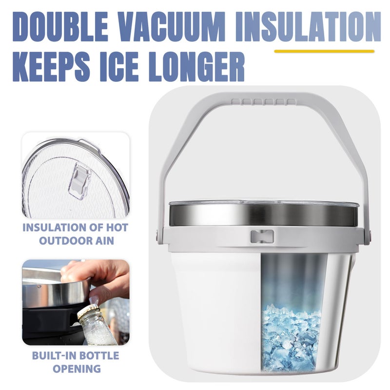 COKTIK 7L Vacuum Insulated Ice Bucket with Lid and Scoop& Tongsï¼ŒLarge capacity Stainless Steel Beverage Bucket for Cocktail, Champagne, Wine, Beerï¼ŒLarge Partiesï¼ˆMilk White Suitï¼‰ - Image 3
