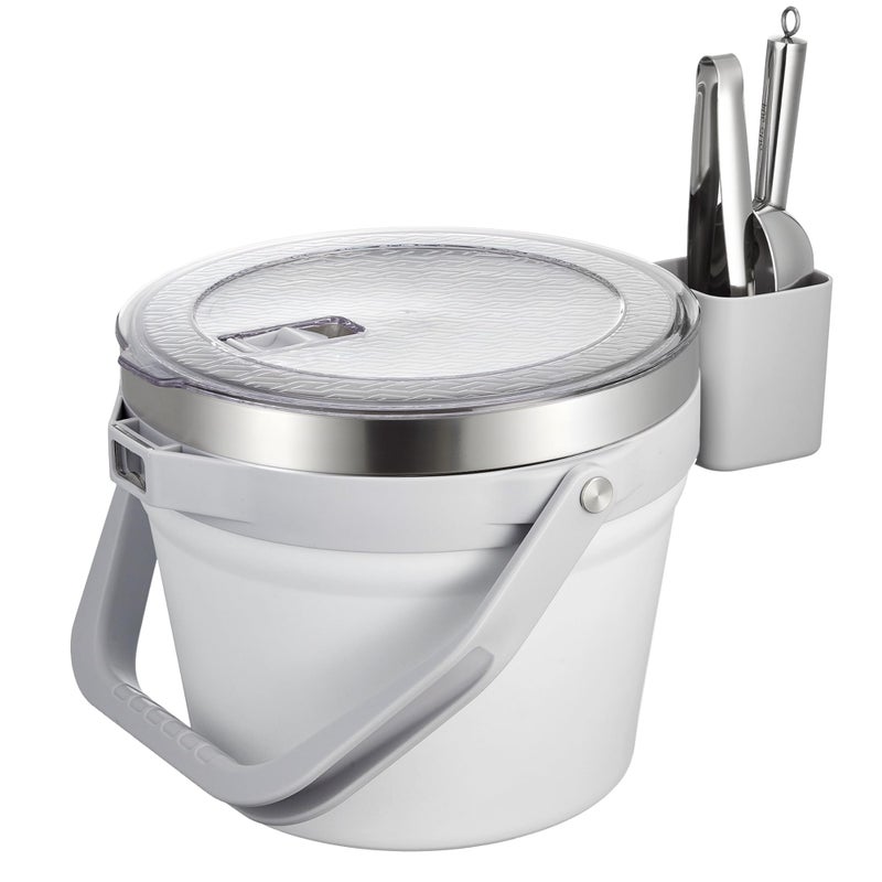 COKTIK 7L Vacuum Insulated Ice Bucket with Lid and Scoop& Tongsï¼ŒLarge capacity Stainless Steel Beverage Bucket for Cocktail, Champagne, Wine, Beerï¼ŒLarge Partiesï¼ˆMilk White Suitï¼‰ - Image 1