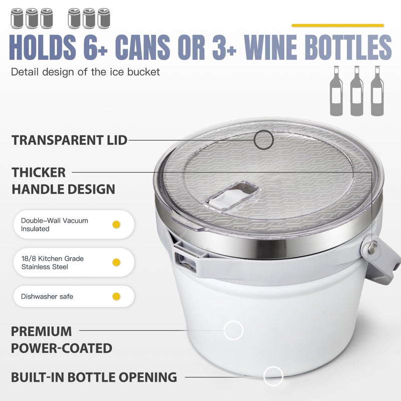 COKTIK 7L Vacuum Insulated Ice Bucket with Lid and Scoop& Tongsï¼ŒLarge capacity Stainless Steel Beverage Bucket for Cocktail, Champagne, Wine, Beerï¼ŒLarge Partiesï¼ˆMilk White Suitï¼‰ - Image 4