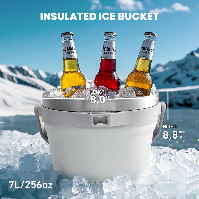 COKTIK 7L Vacuum Insulated Ice Bucket with Lid and Scoop& Tongsï¼ŒLarge capacity Stainless Steel Beverage Bucket for Cocktail, Champagne, Wine, Beerï¼ŒLarge Partiesï¼ˆMilk White Suitï¼‰ - Image 2