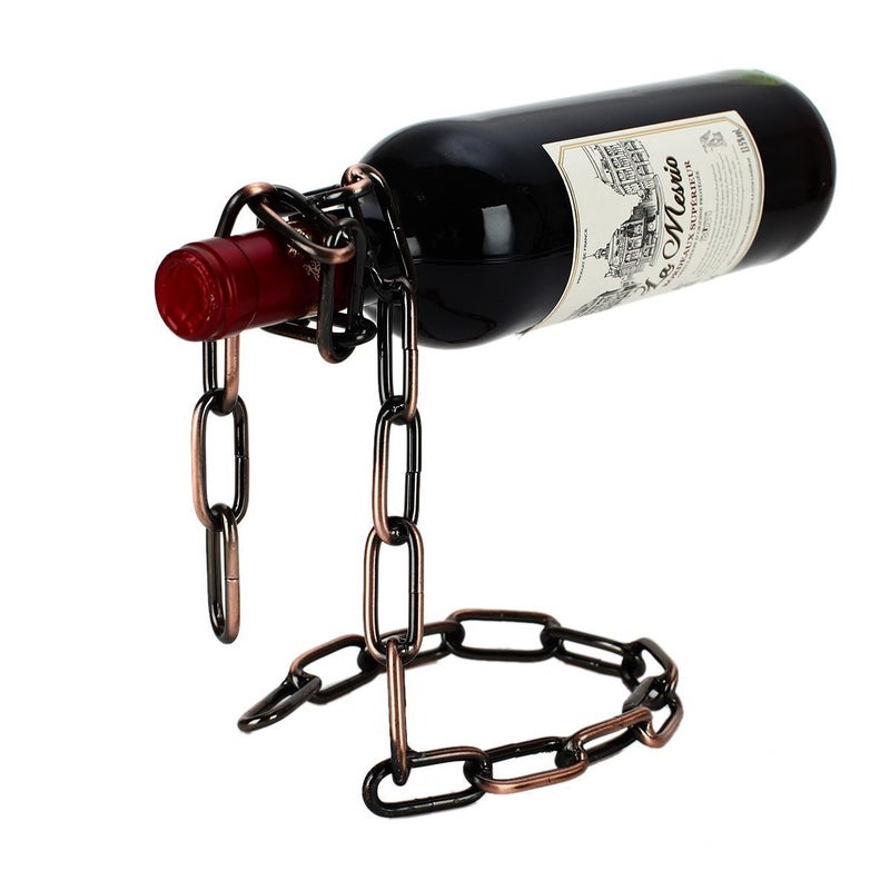 Fantasee Suspending Chain Wine Holder  Stainless Steel Magic Wine Rack Wine Bottle Holder Novelty Gift for Kitchen Home Decoration (Bronze) - Image 1