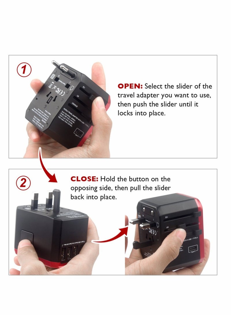 SYOSI European Travel Plug Adapter, SYOSI Worldwide Travel Adapter, 4 USB Ports with 5.6A High Speed Charger and 1 3.0A Type C International Wall Charger All in One Universal Adaptor - Image 4