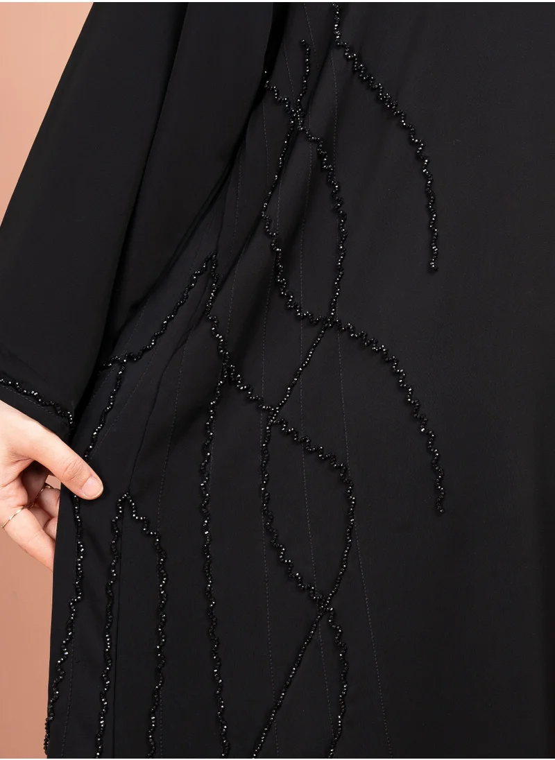 IKKXA Elegant Beads Embroidered Emirati Abaya