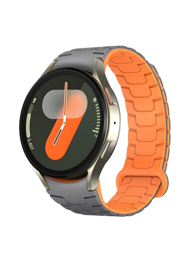 BURAQ For Samsung Galaxy Watch 7 / 6 / 5 Magnetic Silicone Watch Band(Grey+Orange) - Image 1