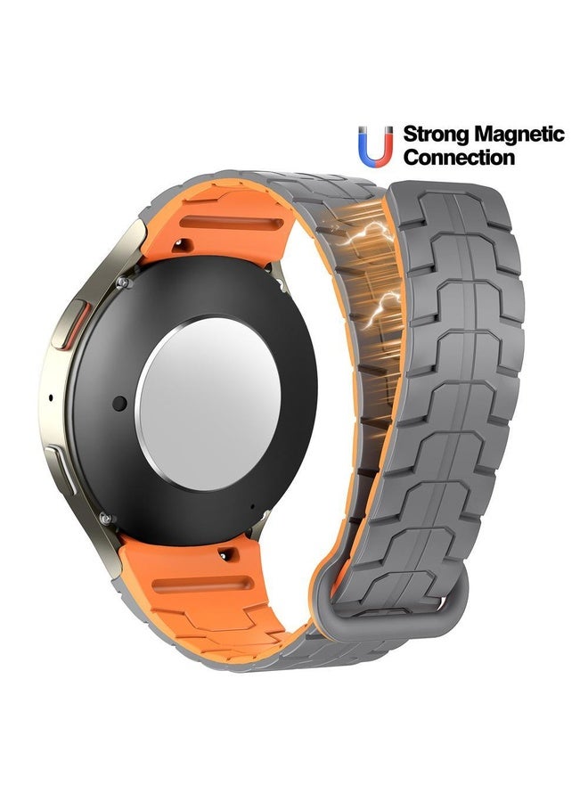 BURAQ For Samsung Galaxy Watch 7 / 6 / 5 Magnetic Silicone Watch Band(Grey+Orange) - Image 3