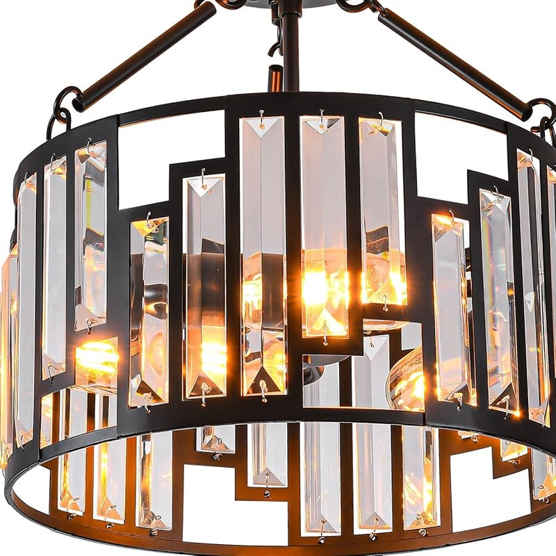 Modern 3 Light Crystal Ceiling Fixture Metal Design Bright Elegant Home Lighting - Image 3