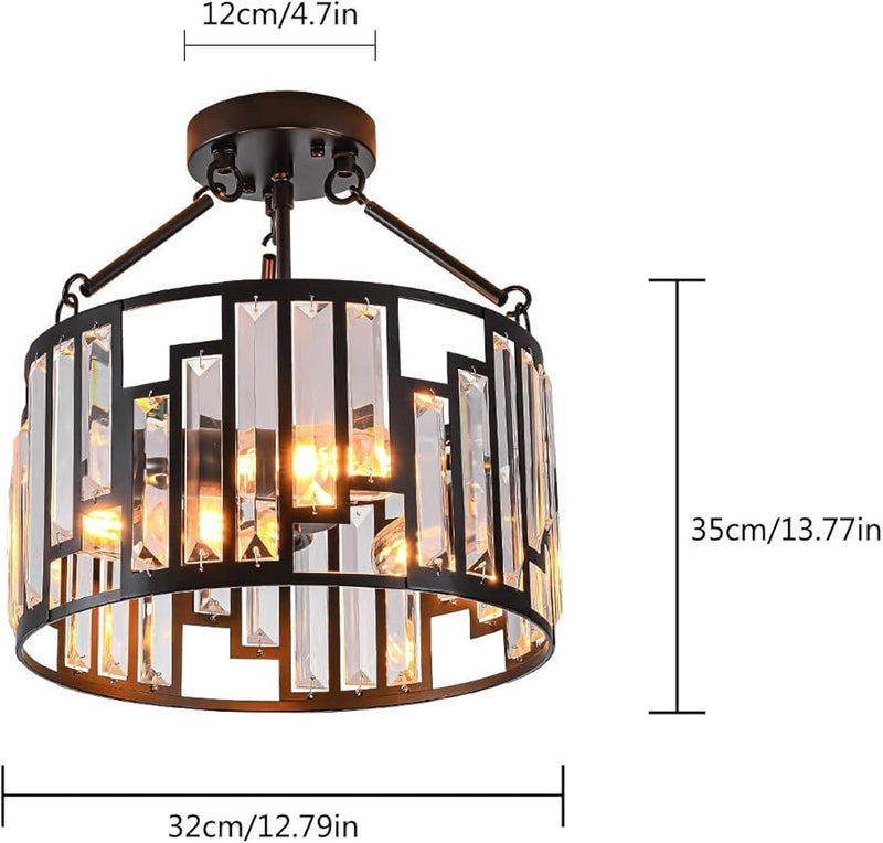 Modern 3 Light Crystal Ceiling Fixture Metal Design Bright Elegant Home Lighting - Image 4