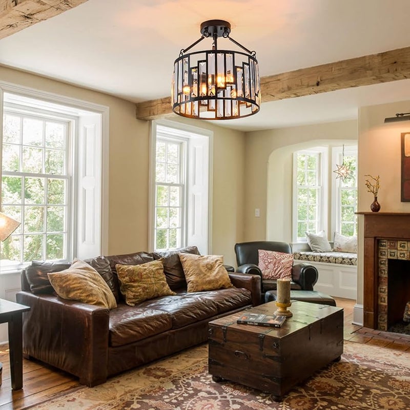 Modern 3 Light Crystal Ceiling Fixture Metal Design Bright Elegant Home Lighting - Image 5