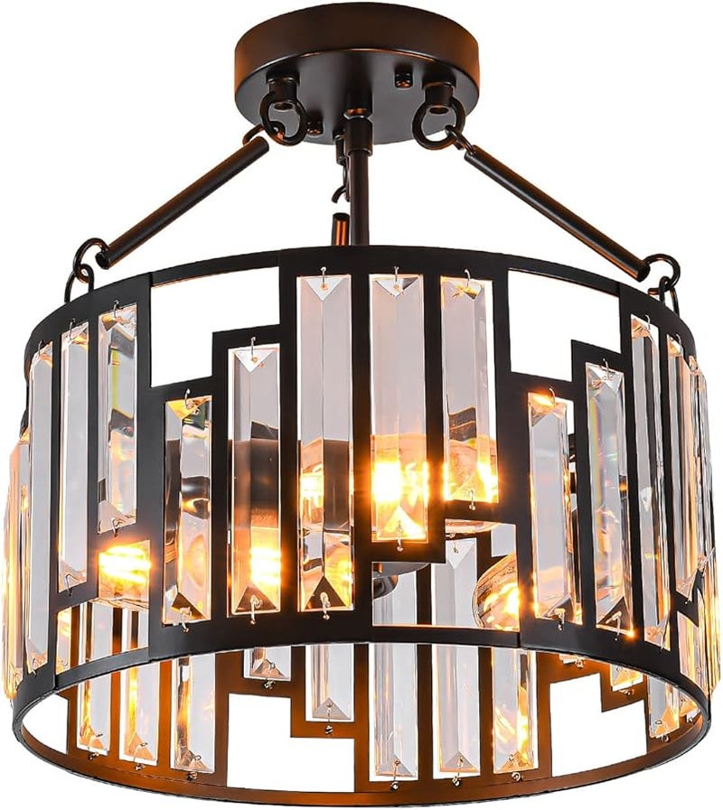 Modern 3 Light Crystal Ceiling Fixture Metal Design Bright Elegant Home Lighting - Image 2