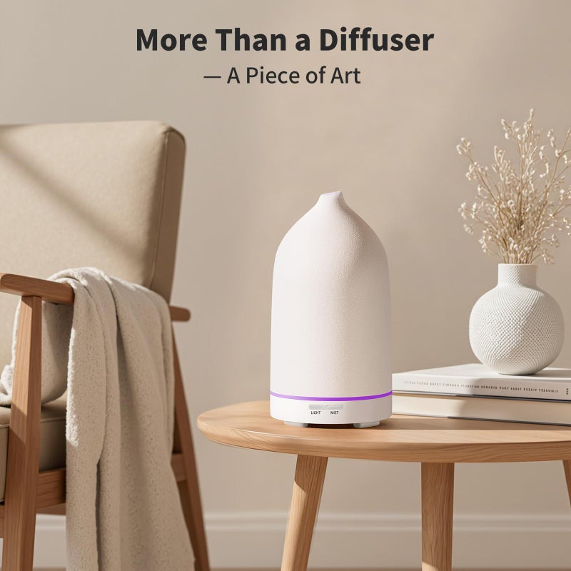 URPOWER 120ML Essential Oil Diffuser Ceramic Aromatherapy Diffuser with 7-Color LED Lights, Auto Shut-Off, 2 Mist Modes, Humidifier for Home Office Decor, Scent Diffuser for Yoga Spa - Image 5