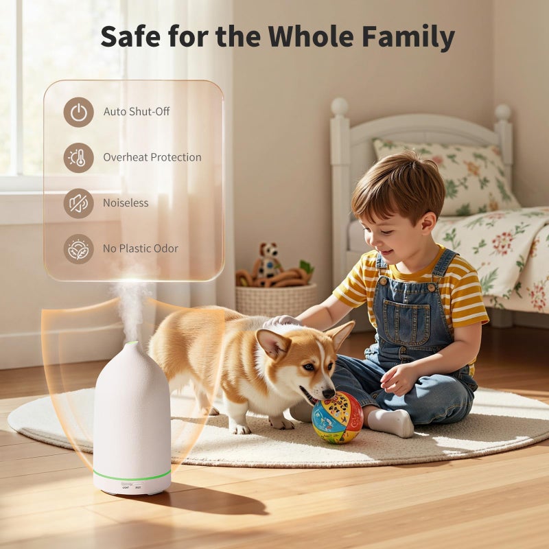 URPOWER 120ML Essential Oil Diffuser Ceramic Aromatherapy Diffuser with 7-Color LED Lights, Auto Shut-Off, 2 Mist Modes, Humidifier for Home Office Decor, Scent Diffuser for Yoga Spa - Image 4