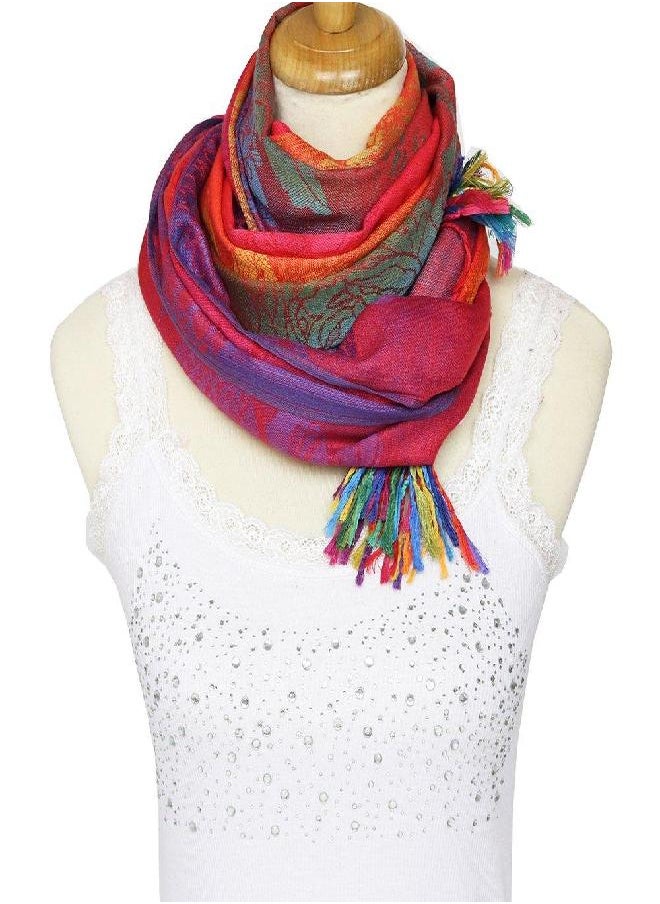 Neelamvar Neelamvar Fashion Colorful flowers Jacquard cotton pashmina Women Wrap Shawl tassels Scarves 75" x 27.5" (THM08-01)  - Image 1