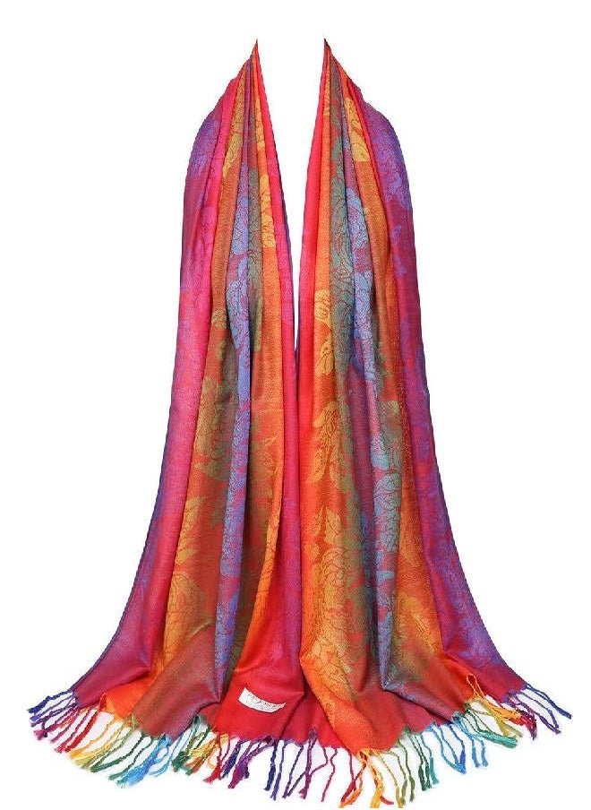 Neelamvar Neelamvar Fashion Colorful flowers Jacquard cotton pashmina Women Wrap Shawl tassels Scarves 75" x 27.5" (THM08-01)  - Image 3