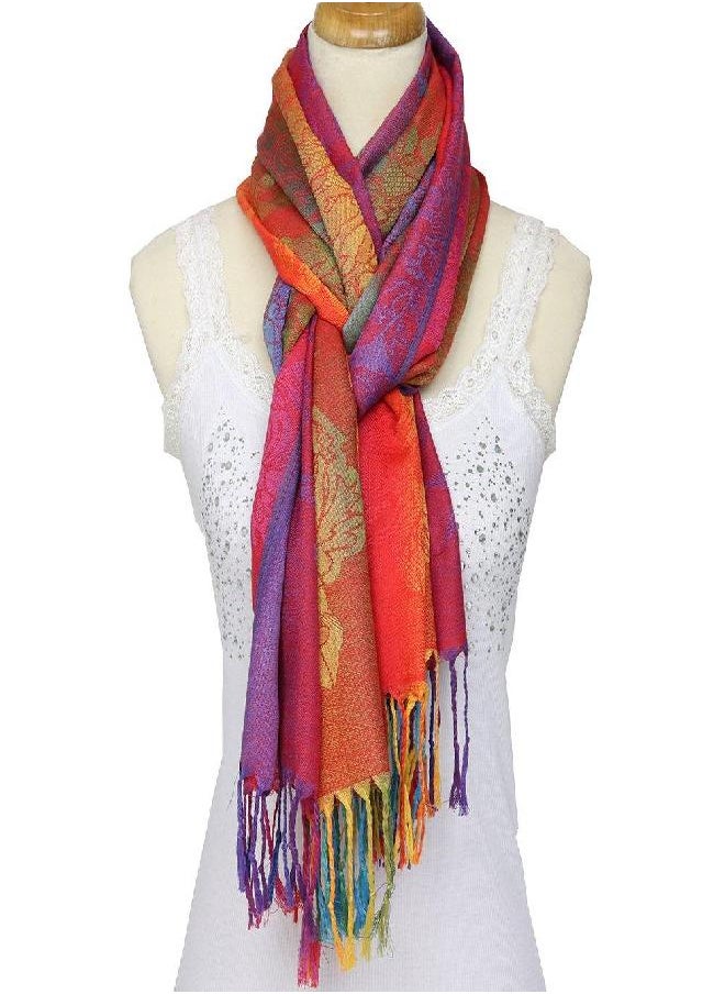Neelamvar Neelamvar Fashion Colorful flowers Jacquard cotton pashmina Women Wrap Shawl tassels Scarves 75" x 27.5" (THM08-01)  - Image 2