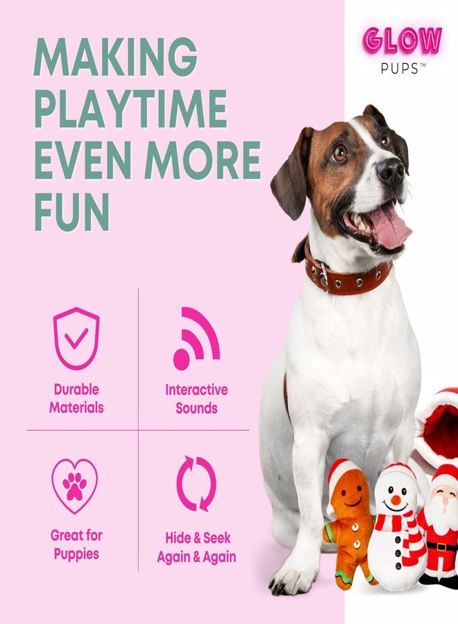 Glow Pups لعبة غلو بابز لعيد الميلاد، لعبة الاختباء والبحث للكلاب، دمية سانتا كلوز تفاعلية من القطيفة، رجل الثلج، رجل خبز الزنجبيل، تصدر صوت طقطقة وصرير، لعبة جحر العطلات للكلاب الصغيرة والمتوسطة، ندفة ثلج حمراء من القطيفة لعيد الميلاد - Image 4