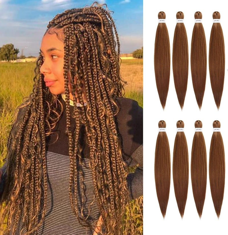 Difunee Pre-stretched Braiding Hair - 16 Inch 8 Packs Brown Short Braiding Hair For Twist or Box Braids, Yaki Texture Hot Water Setting Synthetic Braiding Hair Extensions (16 Inch, #30-8P) - Image 1