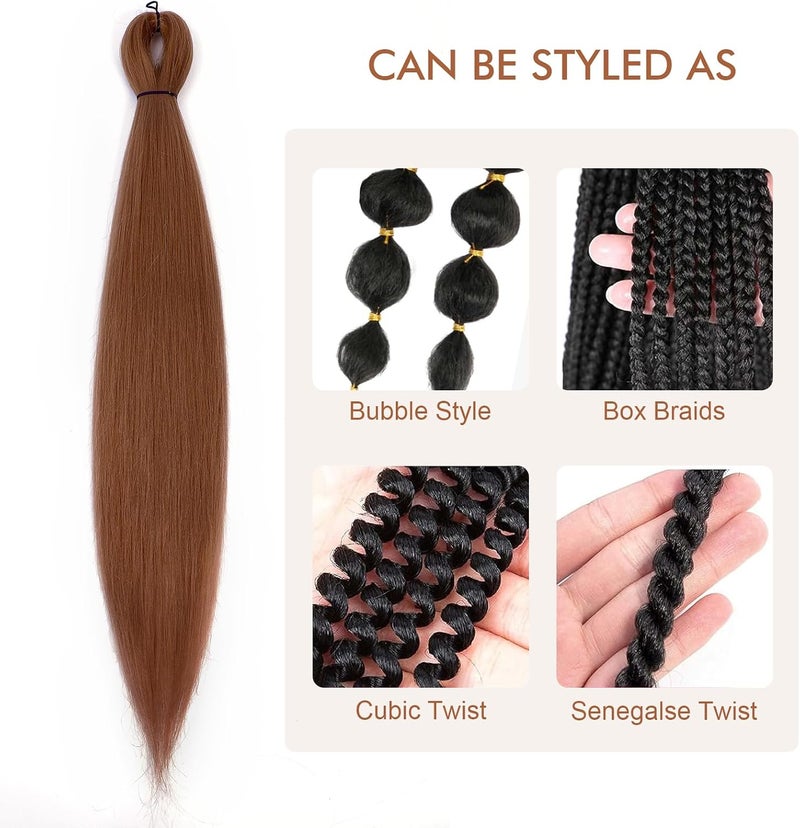 Difunee Pre-stretched Braiding Hair - 16 Inch 8 Packs Brown Short Braiding Hair For Twist or Box Braids, Yaki Texture Hot Water Setting Synthetic Braiding Hair Extensions (16 Inch, #30-8P) - Image 4