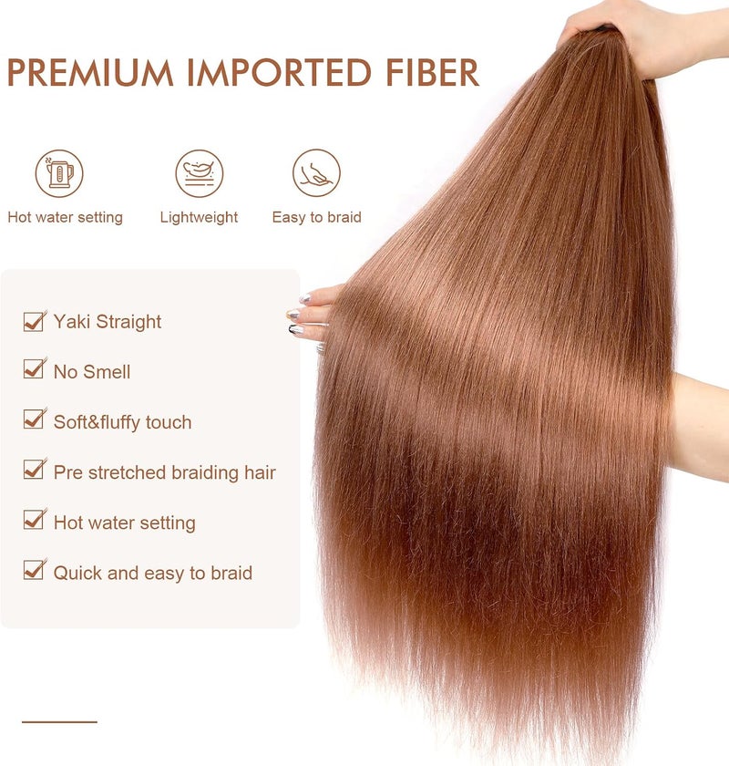 Difunee Pre-stretched Braiding Hair - 16 Inch 8 Packs Brown Short Braiding Hair For Twist or Box Braids, Yaki Texture Hot Water Setting Synthetic Braiding Hair Extensions (16 Inch, #30-8P) - Image 3