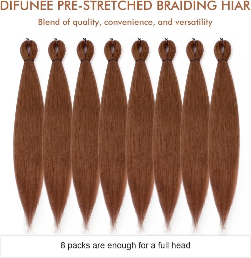 Difunee Pre-stretched Braiding Hair - 16 Inch 8 Packs Brown Short Braiding Hair For Twist or Box Braids, Yaki Texture Hot Water Setting Synthetic Braiding Hair Extensions (16 Inch, #30-8P) - Image 5