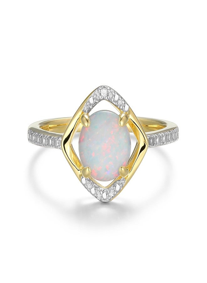 مورجان آند بايدج خاتم مورغان آند بيج من الفضة الإسترليني عيار 925 مطلي بالذهب الأصفر عيار 18 قيراطًا، مرصع بحجر أوبال صناعي وأحجار ألماس، بتصميم هالة مميزة، مرصع بأحجار بخت شهر أكتوبر، مقاس 8 - Image 2