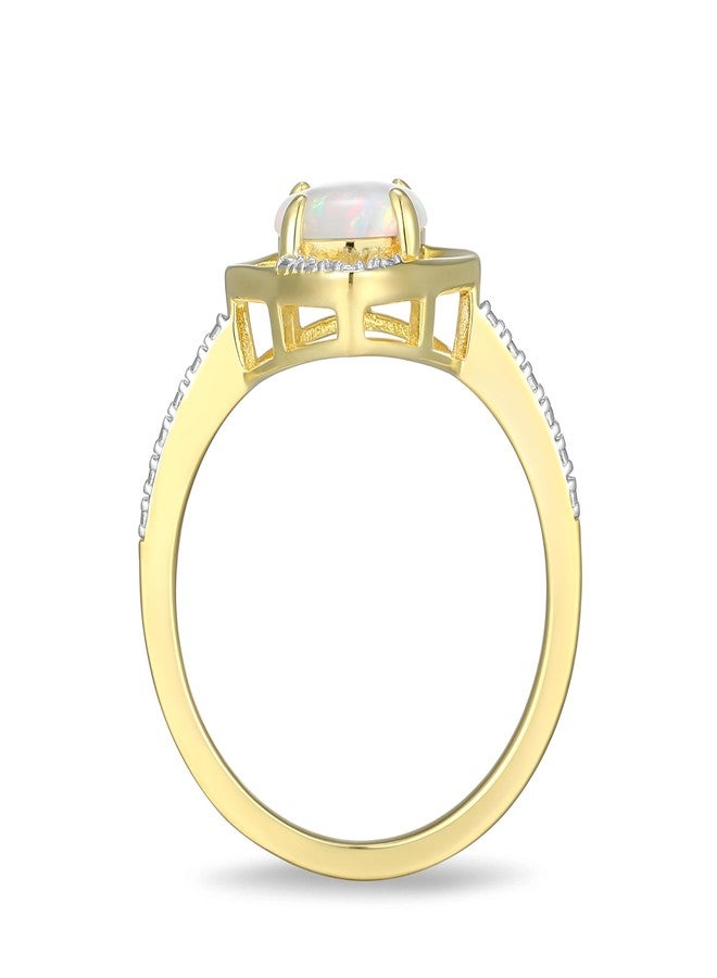 مورجان آند بايدج خاتم مورغان آند بيج من الفضة الإسترليني عيار 925 مطلي بالذهب الأصفر عيار 18 قيراطًا، مرصع بحجر أوبال صناعي وأحجار ألماس، بتصميم هالة مميزة، مرصع بأحجار بخت شهر أكتوبر، مقاس 8 - Image 3