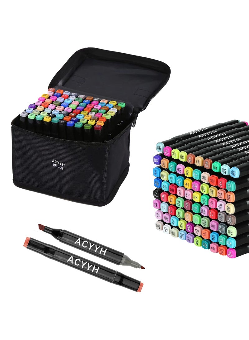 ACYYH Children's Color Markers Oil Based Double Ended Color Pencil Set, 80 Colors, Oil Based Watercolor Pencils Multi Color Markers - Image 1