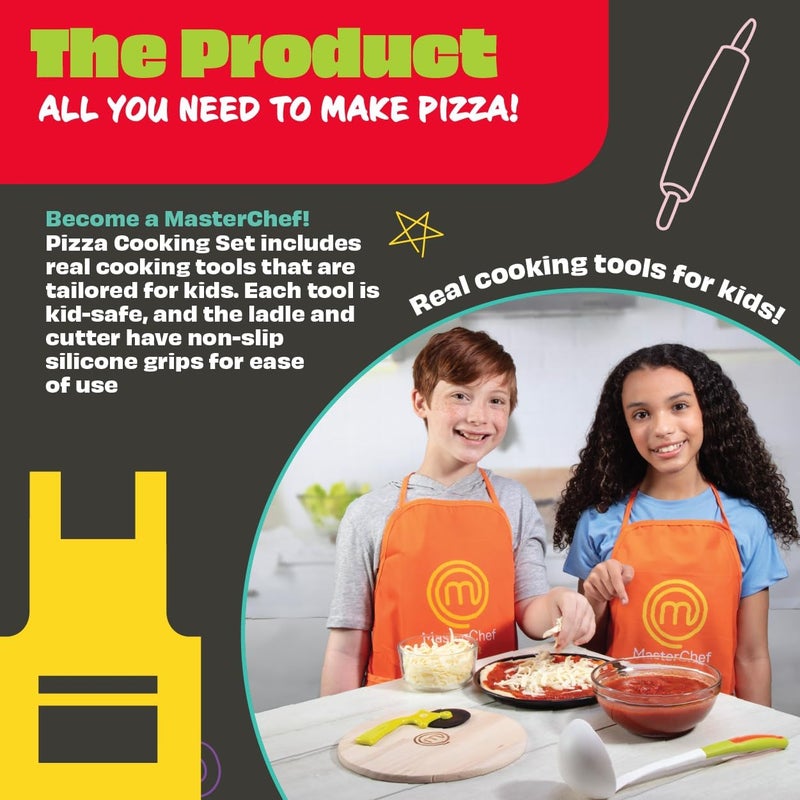 MasterChef Junior Pizza Cooking Set - 5 Pc Kit Includes Real Cookware for Kids w Recipes, Board, Roller - Make Homemade Pizza, Birthday Holiday Gifts - Image 2