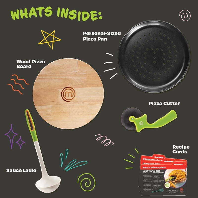 MasterChef Junior Pizza Cooking Set - 5 Pc Kit Includes Real Cookware for Kids w Recipes, Board, Roller - Make Homemade Pizza, Birthday Holiday Gifts - Image 3