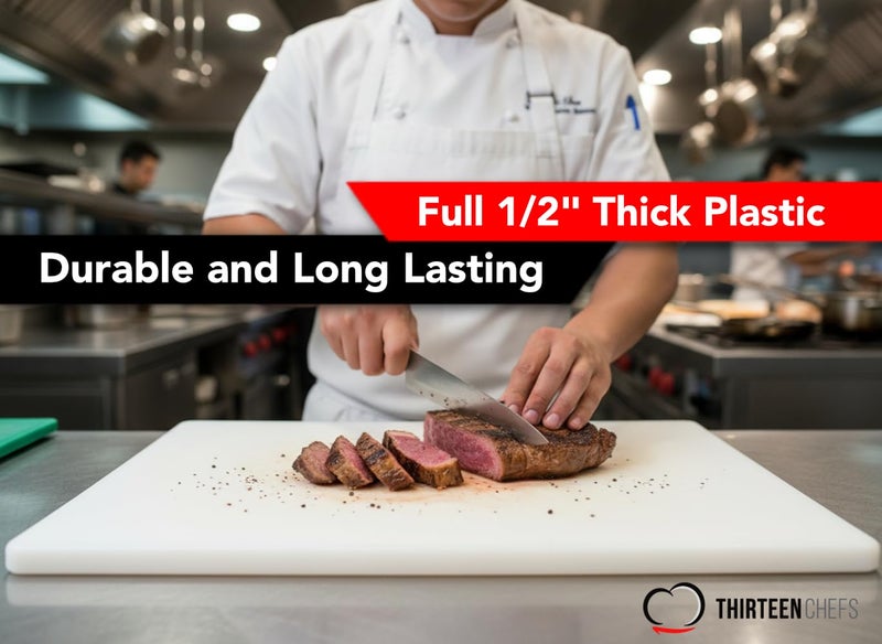 Thirteen Chefs Commercial Grade Plastic Cutting Board 18 x 12 x 1/2 Thick High Density White Poly, NSF Certified and Dishwasher Safe for Food Service - Image 5