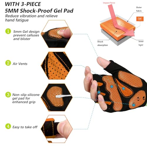 MOREOK Cycling Gloves Bike Gloves for Men/Women-[5MM Gel Pad] Half Finger Bicycle Biking Gloves for Cycling/Weight Lifting/Gym/Motorcycle/Rowing/Outdoor Sports-050-ORANGE-XL - Image 2