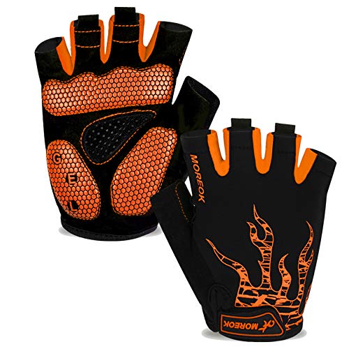 MOREOK Cycling Gloves Bike Gloves for Men/Women-[5MM Gel Pad] Half Finger Bicycle Biking Gloves for Cycling/Weight Lifting/Gym/Motorcycle/Rowing/Outdoor Sports-050-ORANGE-XL - Image 1