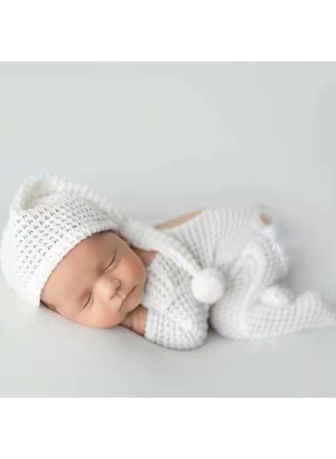 Vedory Newborn Baby Photo Shoot Props Girl Boy Crochet Knit Hat Costume Stripe Hat Pants Overalls Photography Props (off white) - Image 4