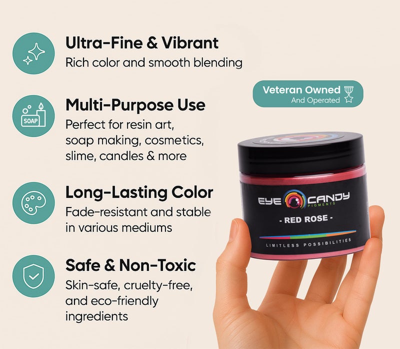 Eye Candy Pigments Premium Red Mica Powder - Red Rose (50gr) - for Epoxy, Resin, Soap, Paint, Woodworking, Acrylic Pouring, Bath Bombs, Fishing Lures - DIY Arts and Crafts Additive - Image 3