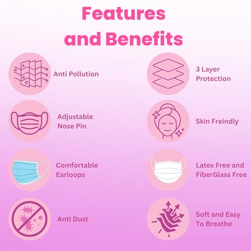 C-Cure Kids Disposable Face Mask, 3 Ply Non Woven Mask With Meltblown Layer & Nose Clip, Breathable Ear Loop Mask For Boys And Girls Aged 4–12 Years (Pink, Pack of 50) - Image 4