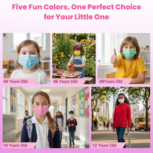 C-Cure Kids Disposable Face Mask, 3 Ply Non Woven Mask With Meltblown Layer & Nose Clip, Breathable Ear Loop Mask For Boys And Girls Aged 4–12 Years (Pink, Pack of 50) - Image 2
