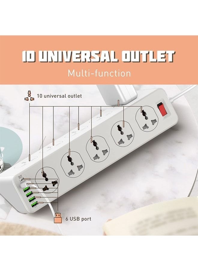 Arabest - Socket Extension, 10-Socket Power Strip, Multifunctional Fast Charging Port, 2-Meter Power Cord - Image 1