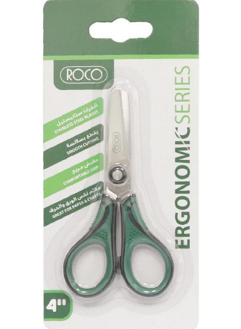ROCO Ergonomic Series Standard Scissor For Either Hand Green 4 Inch - Image 1