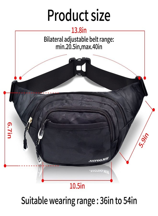 NSYOOMH Large Fanny Packs for Women & Men, 5-Zipper Pockets Water Resistant Practical Waist Bag, for Outdoor Running Cycling Sports Travel Hiking Camping Fishing Fashionable Camo Belt Bags, Camo - Image 2