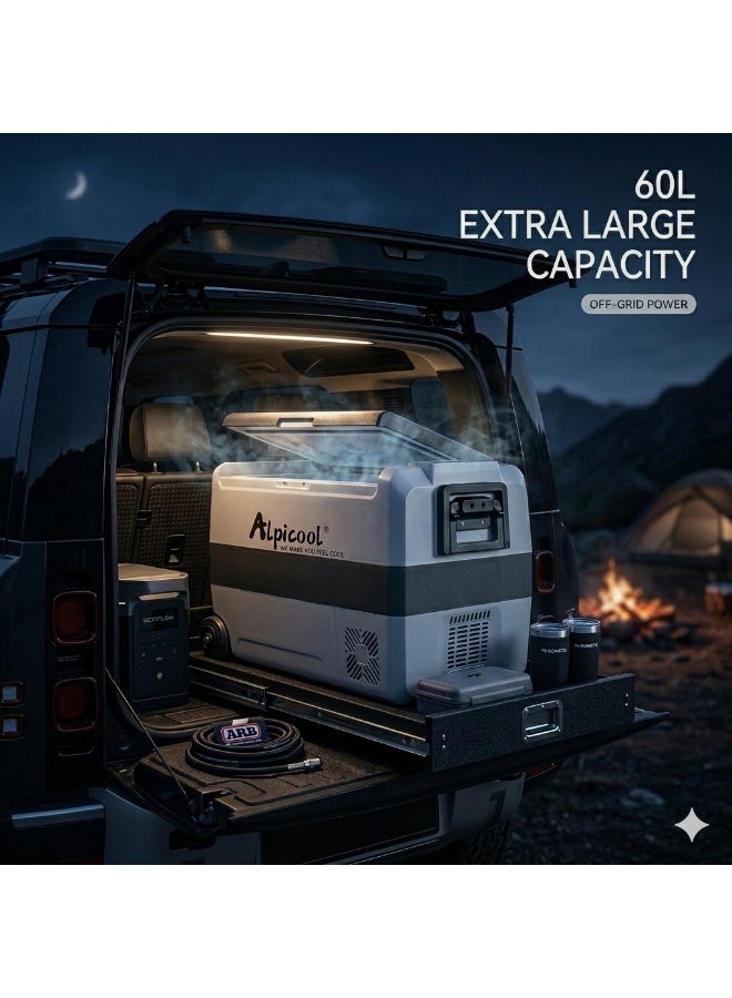 Alpicool T60 60L Portable Car Refrigerator 12V/24V DC & 110–240V AC, Deep Cooling to –20°C, Compact Freezer for Camping, Travel & Home - Image 1