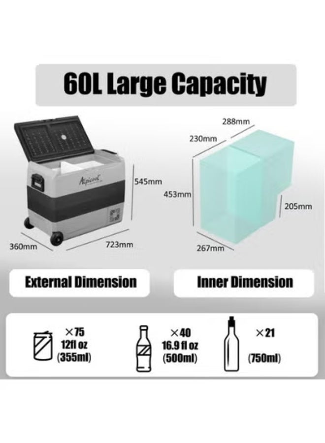 Alpicool T60 60L Portable Car Refrigerator 12V/24V DC & 110–240V AC, Deep Cooling to –20°C, Compact Freezer for Camping, Travel & Home - Image 3
