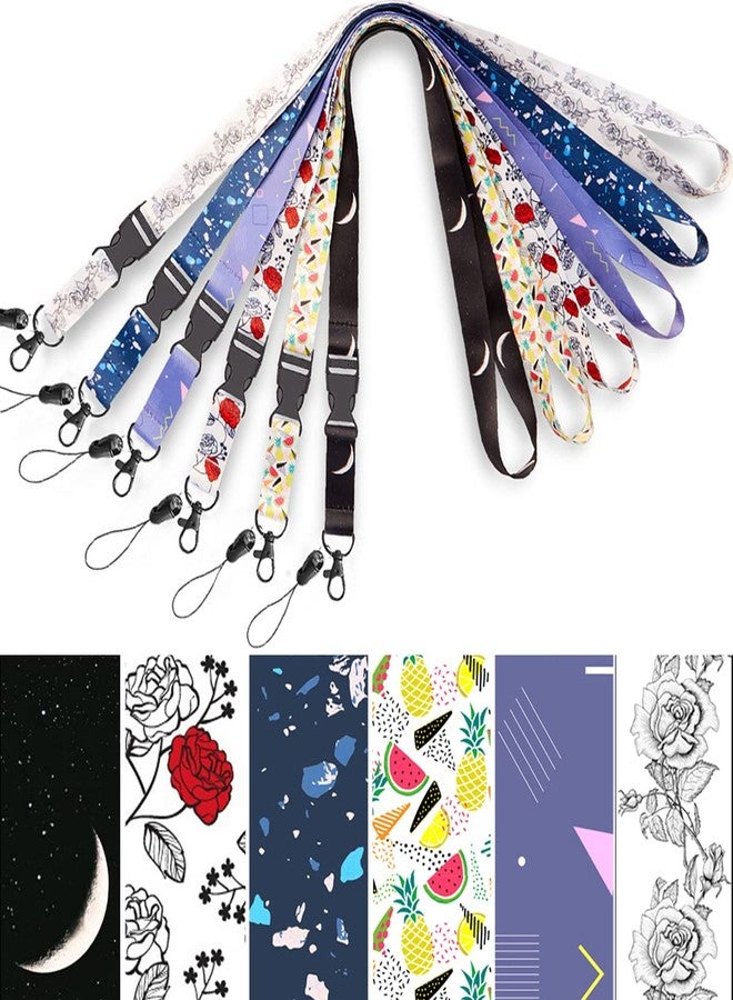 Foshine 6 Pack Lanyard White Black Roses and Black one with moonLanyards with id Badges Holder Rose Neck Office Cruise Lanyard for Keys Women Men id Lanyard Card Holder Waterproof - Image 5