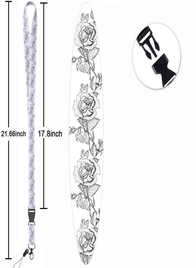 Foshine 6 Pack Lanyard White Black Roses and Black one with moonLanyards with id Badges Holder Rose Neck Office Cruise Lanyard for Keys Women Men id Lanyard Card Holder Waterproof - Image 2