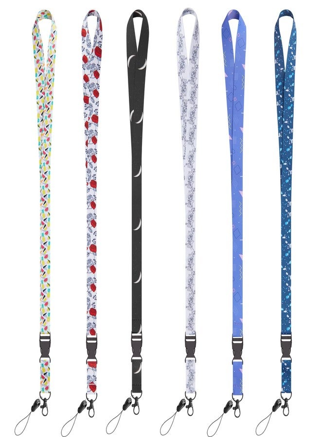 Foshine 6 Pack Lanyard White Black Roses and Black one with moonLanyards with id Badges Holder Rose Neck Office Cruise Lanyard for Keys Women Men id Lanyard Card Holder Waterproof - Image 3