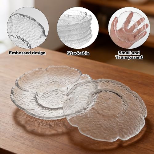FMOACEN 10 Pack 4.7 Inch Clear Glass Plates Vintage Glass Small Dessert Plates Mini Dinner Dishes for Serving Appetizers Sauces Snacks Fruit Salad Dessert and Cake Stylish Table Coasters Set for Teacups - Image 4