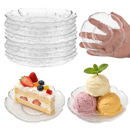FMOACEN 10 Pack 4.7 Inch Clear Glass Plates Vintage Glass Small Dessert Plates Mini Dinner Dishes for Serving Appetizers Sauces Snacks Fruit Salad Dessert and Cake Stylish Table Coasters Set for Teacups - Image 1