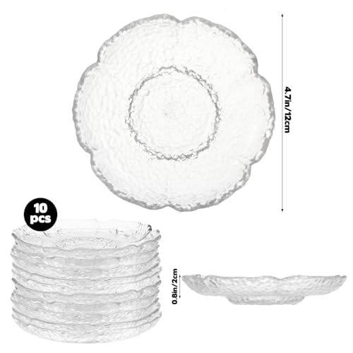 FMOACEN 10 Pack 4.7 Inch Clear Glass Plates Vintage Glass Small Dessert Plates Mini Dinner Dishes for Serving Appetizers Sauces Snacks Fruit Salad Dessert and Cake Stylish Table Coasters Set for Teacups - Image 2
