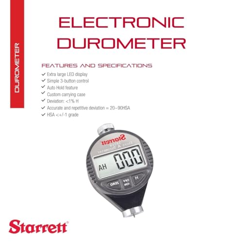 Starrett Digital Durometer, Shore A Scale - 0-100 HSA, LED Display, Simple Control, Auto Hold, Accurate & Repetitive - 3805B - Image 2