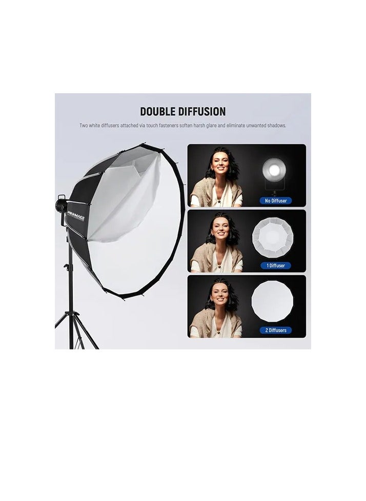 PROMAGE Promage PM-USG47 120cm Quick Folding Umbrella Softbox with Grid – Portable Octagonal Light Modifier for Studio & On-Location Photography  - Image 2