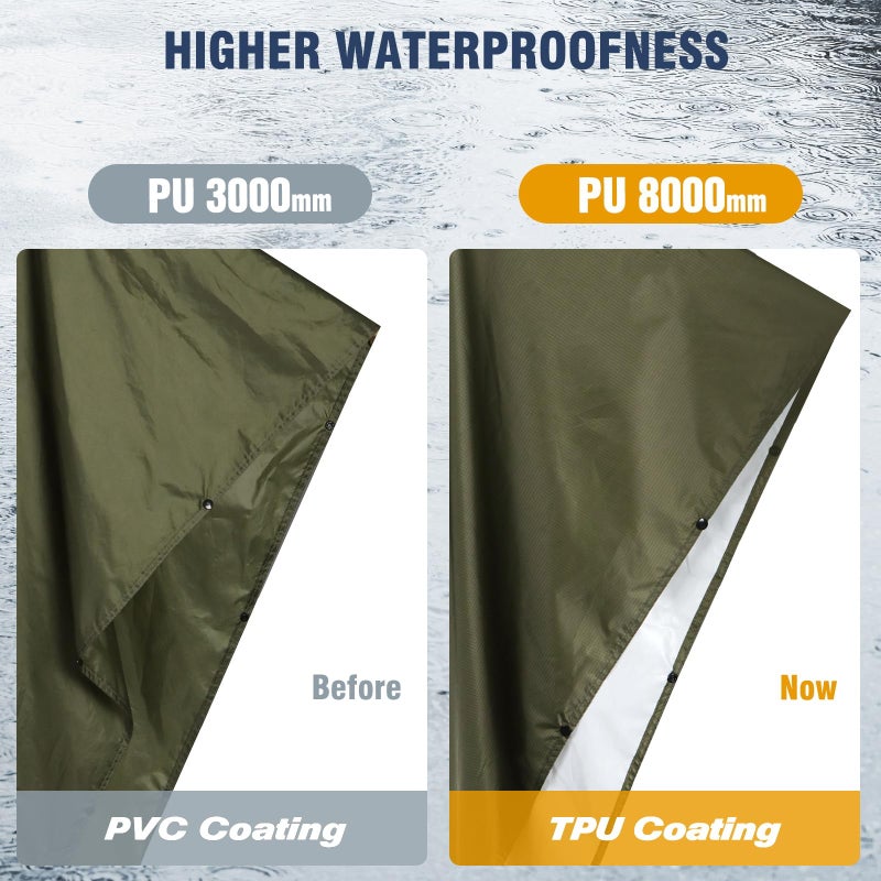 ANYOO Hooded Rain Poncho for Adults Waterproof Lightweight Rain Coats for Men Women Reusable Rain Jacket for Emergency Camping Outdoor Activities(Army Green) One Size - Image 2