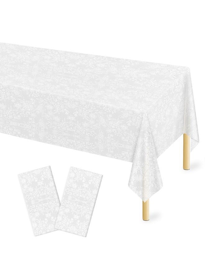 Mulbozy 2 Pcs Plastic Lace Tablecloth, Spill-Proof White Lace Tablecloth, 54 X 108 Inches Lace Tablecloth Rectangular for Wedding Party, Bridal Shower, Baby Shower Reception Table Decoration - Image 1